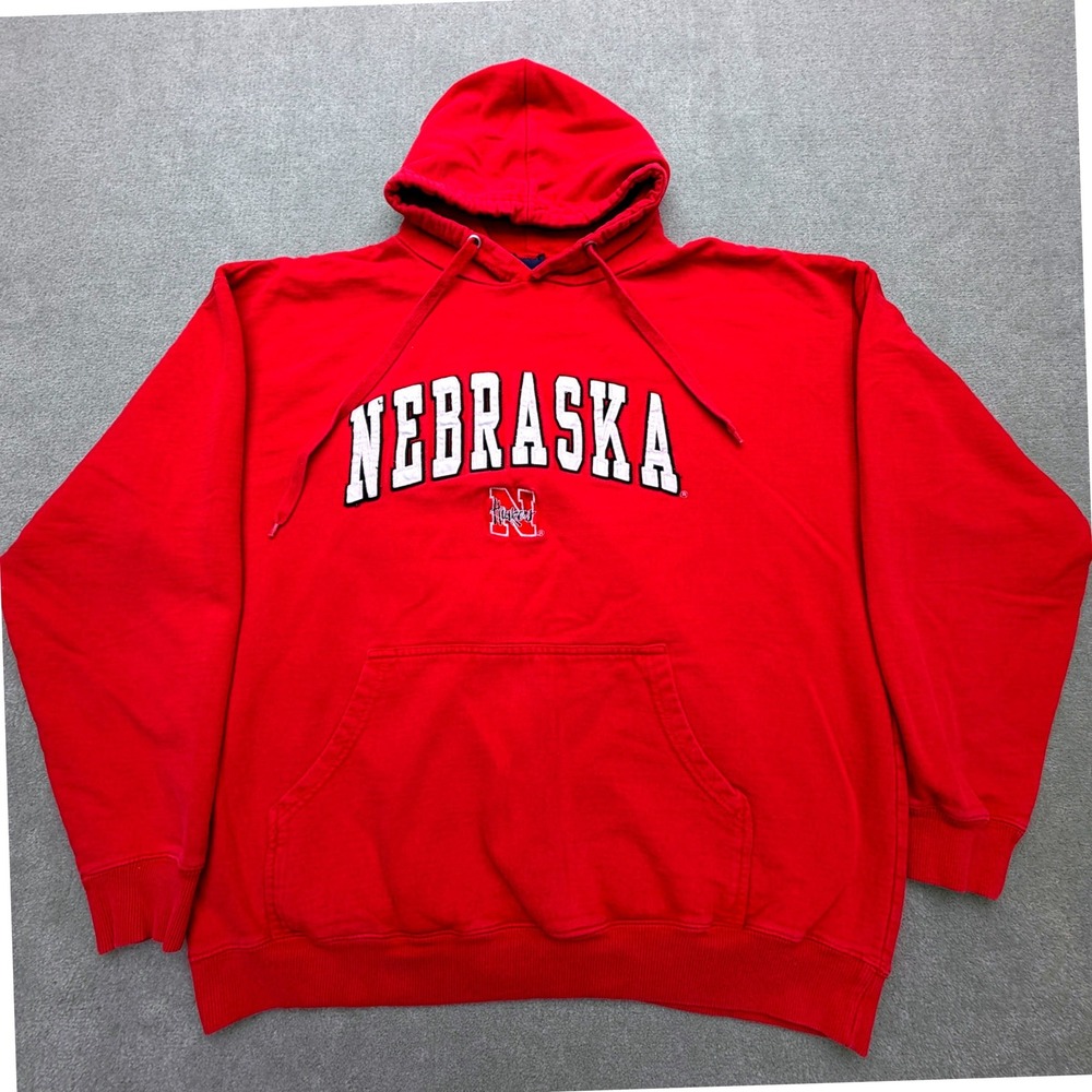 Vtg TSI Sportswear Nebraska Huskers Hoodie Mens Red Pullover Sweatshirt XLarge